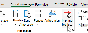 Sous l’onglet Mise en page, cliquez sur Titres à imprimer.
