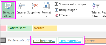 Capture d’écran des options de mise en forme du style de cellule.