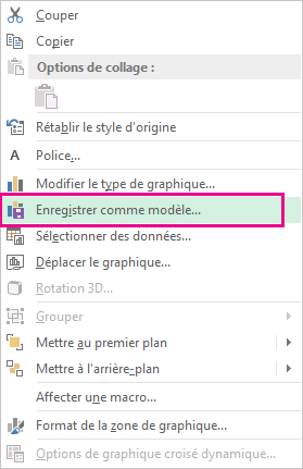 Capture d’écran montrant la commande Enregistrer en tant que modèle dans le menu contextuel.