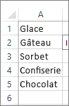 liste de valeurs utilisables dans une zone de liste modifiable