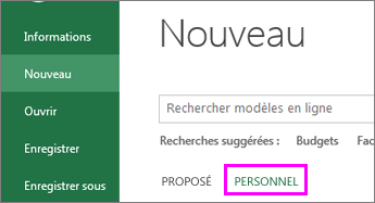 Capture d’écran montrant comment cliquer sur Nouveau et Personnel pour rechercher votre nouveau modèle.