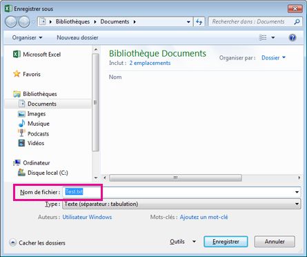 Boîte de dialogue Enregistrer sous