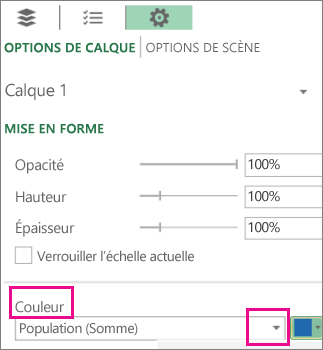 Zone de liste de séries de données pour la liste déroulante Couleur