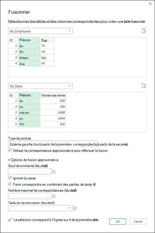 Power Query options de fusion approximative