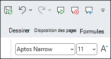 Capture d’écran montrant les commandes vocales Barre d’outils Accès rapide Excel