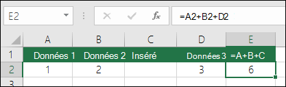 =Les formules A+B+C ne sont pas mises à jour si vous ajoutez des lignes