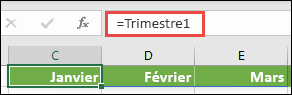 Utilisez une constante de tableau nommée dans une formule, comme =Quarter1, où Quarter1 a été défini comme ={Janvier,Février,Mars}