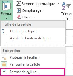 Sous l’onglet Accueil, bouton Format, et bouton Format de cellule dans le menu