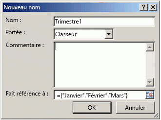 Boîte de dialogue Modifier le nom, avec formule