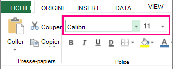options de police dans le ruban Excel