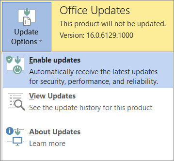 Click Update Options then Enable updates