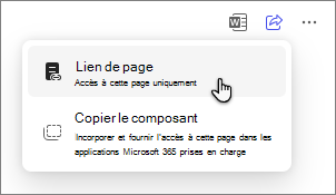 Option Pages Copilot pour partager une page via un lien de page.