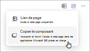 Les pages Copilot partagent une option de page du composant de copie.