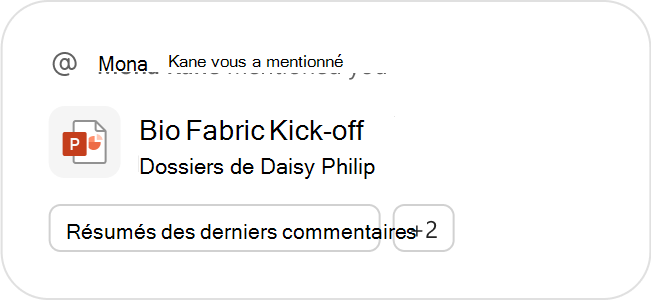 Un fichier PowerPoint présenté comme fichier recommandé, ainsi que des suggestions de Copilot invitent à effectuer d’autres actions.