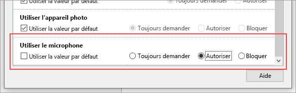 Réglez le paramètre sur Autoriser.