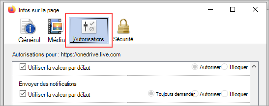 Sélectionner les autorisations.