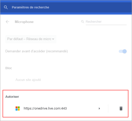 Assurez-vous que le site est répertorié sous Autoriser.