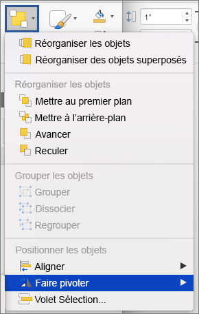 Bouton Faire pivoter dans le menu Organiser