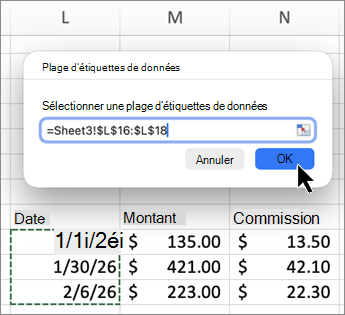 Capture d’écran de la plage d’étiquettes de données Mac dans Excel.