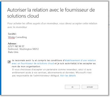 Accepter la relation de fournisseur de solutions cloud.