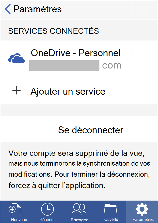 Présente l’office Se déconnecter dans Office pour iOS