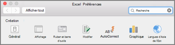 Office2016 for Mac Préférences de la barre d’outils du ruban
