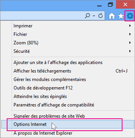 Options Internet des outils >