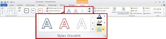 Onglet Format sous Outils de dessin