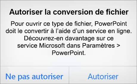 Invite relative à la confidentialité ODF dans PowerPoint pour iPhone