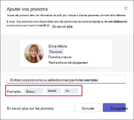 Pronoms de votre profil dans Microsoft 365