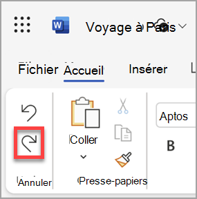 Bouton Rétablir dans Microsoft Word pour le web.