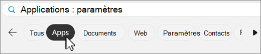 Capture d’écran des onglets de filtre de recherche Windows.