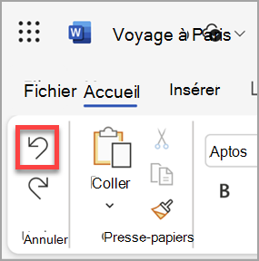 Bouton Annuler dans Microsoft Word pour le web.