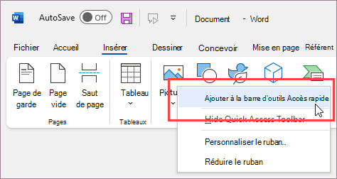 Cliquer avec le bouton droit pour ajouter la commande