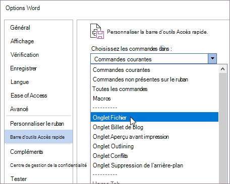 Choisir l’origine de la commande
