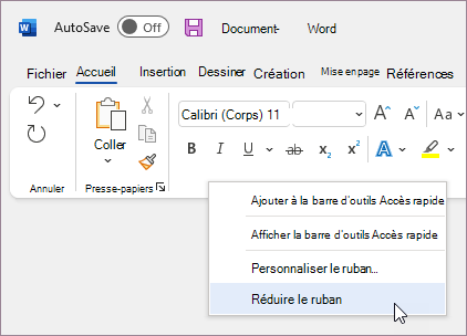 Réduire le ruban