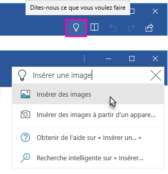 Word ruban affichant le champ de texte Dites-moi