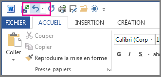 Commande Annuler dans la barre d’outils Accès rapide