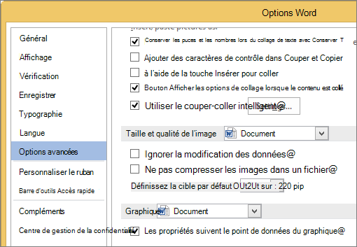 Options taille et qualité de l’image dans Word