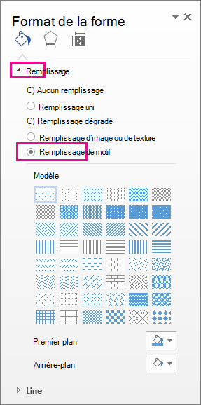 Sélection du remplissage du modèle dans le volet Format de la forme