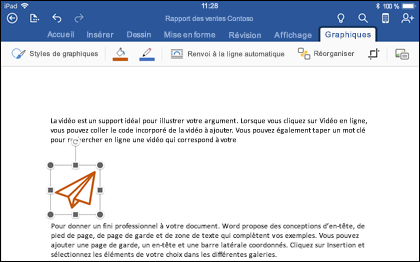 Word pour iOS montrant l’onglet Modification graphique