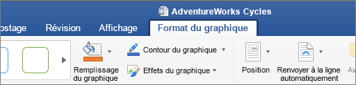 Une image SVG sélectionnée active l’onglet Format du graphique sur le ruban