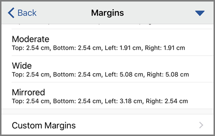 Affichage des options De marge