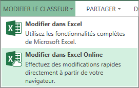 Modifier dans Excel Online dans le menu Modifier le classeur