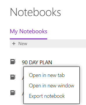Menu montrant l’option Exporter le bloc-notes dans OneNote