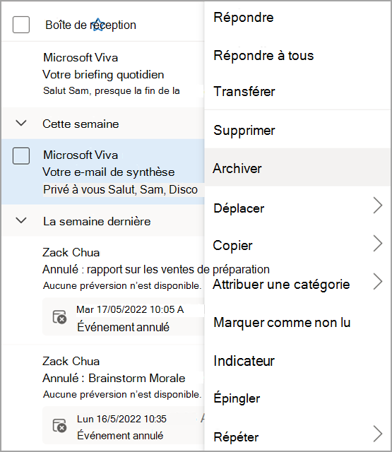 Image montrant l’archive mise en surbrillance à partir du menu.