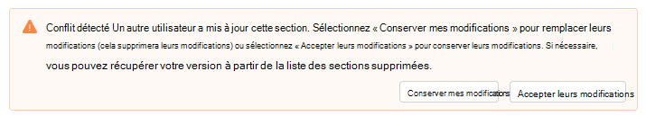 Capture d’écran montrant un avertissement de conflit détecté dans les bulletins d’informations Outlook