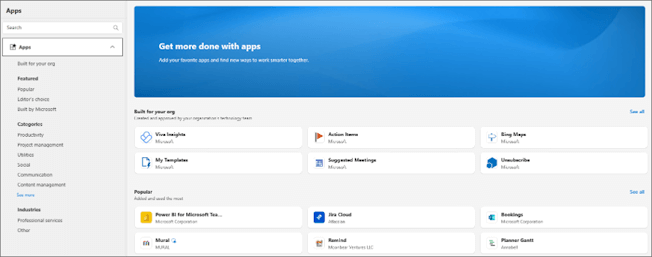 Page du Store Microsoft 365 dans l’application.