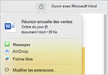 Partagez le fichier à l’aide des extensions qui s’installent sur votre Mac
