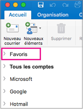 Favoris est en haut de la liste des dossiers dans la barre latérale